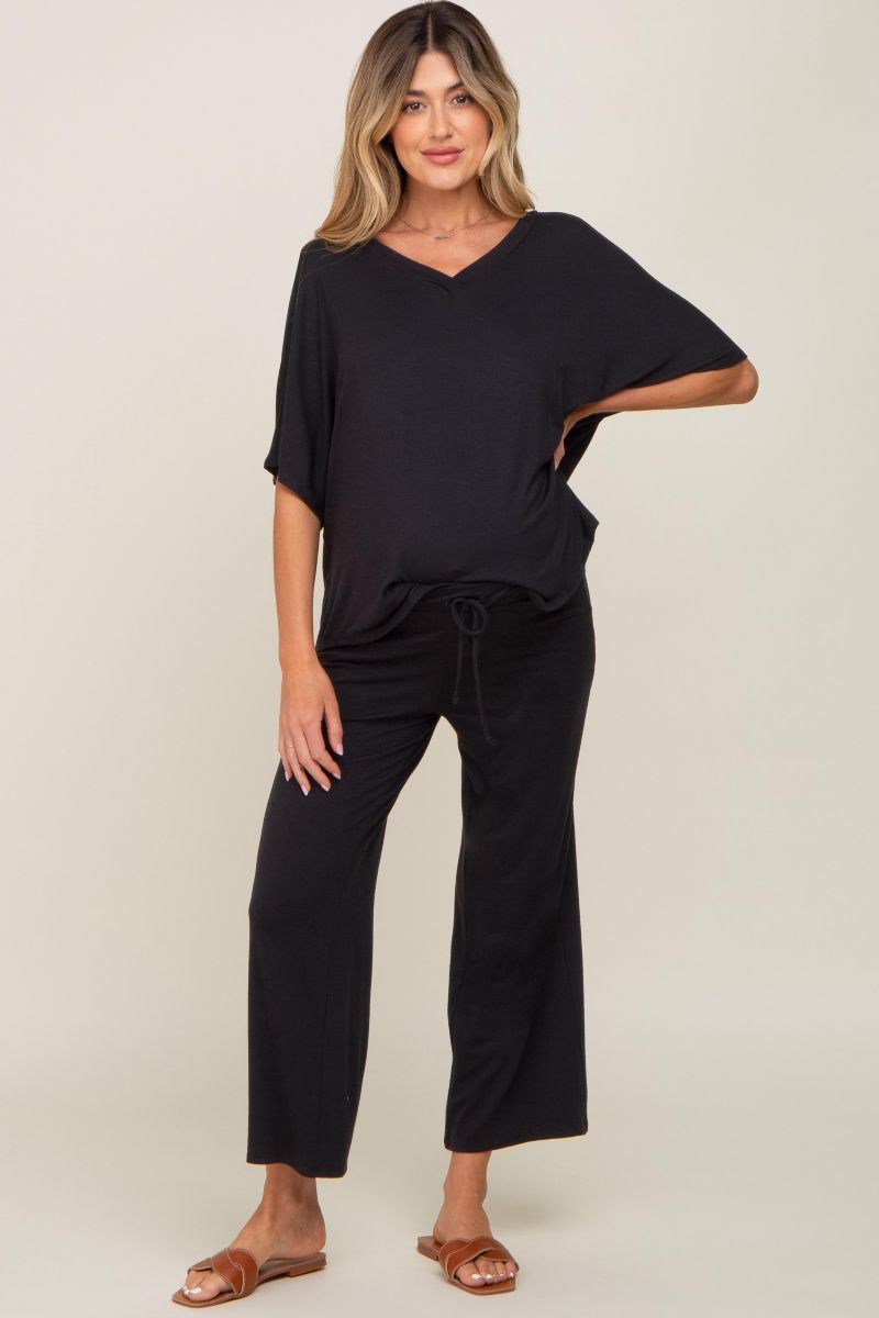 Women's Black Cropped Pant Set