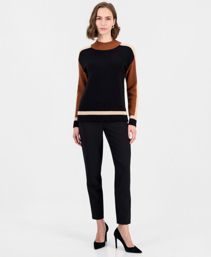 Women's Mock Neck Long-Sleeve Colorblock Pullover