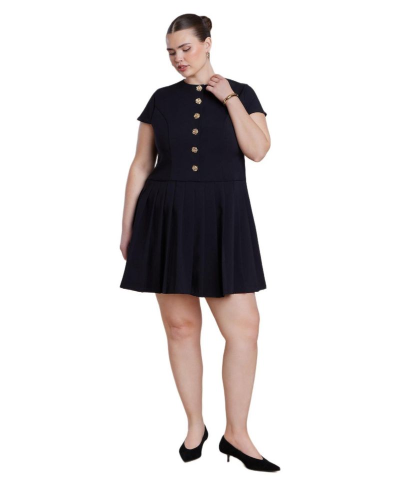 Women's Button Detail Pleated Mini Dress