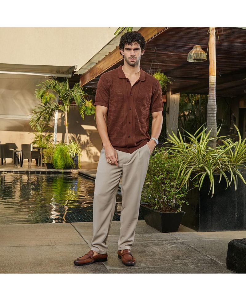 Men's Russet Brown Fluid-Knit Polo Shirt
