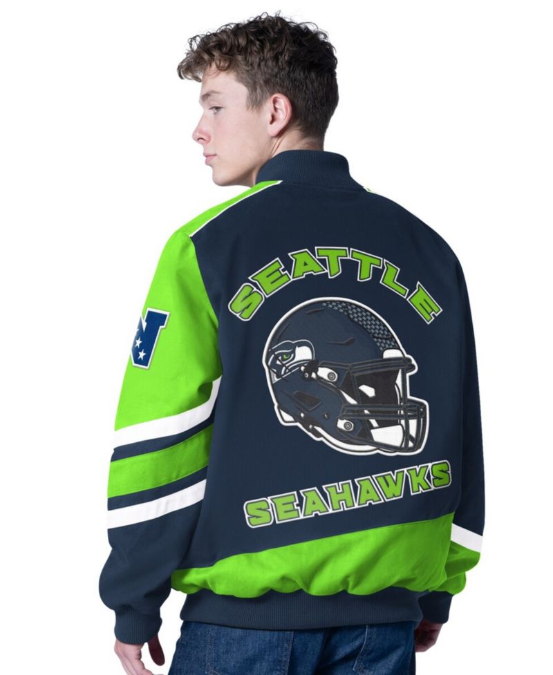 Men's College Navy Seattle Seahawks Prime Time Full-Zip Racing Jacket