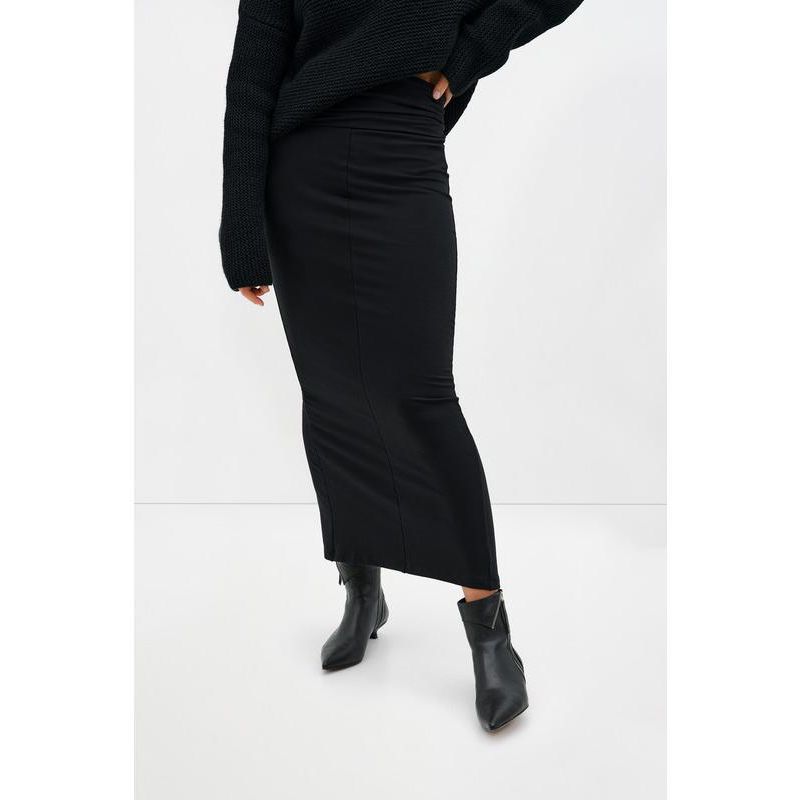 Women's Frida High-Waisted Fold-Over Waistband Long Midi Skirt with Back Slit