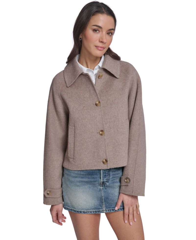 Women's Wool-Blend Shacket L02 Cropped Button-Front Jacket