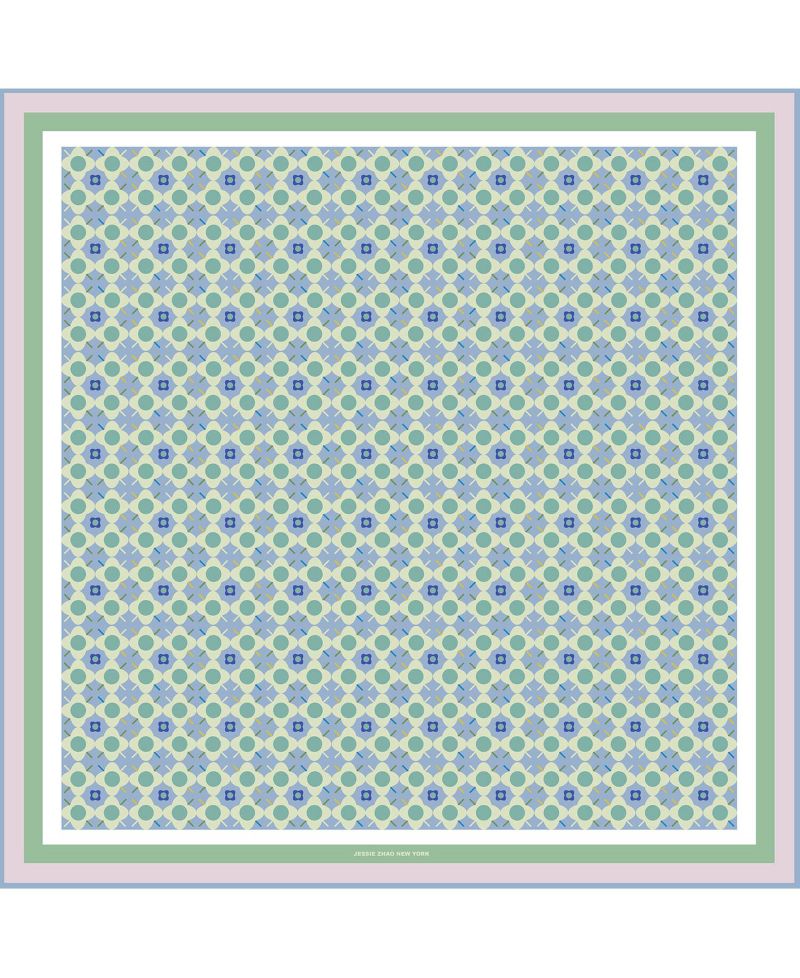 Double Sided Silk Scarf Of Polka Dot Bloom - Green
