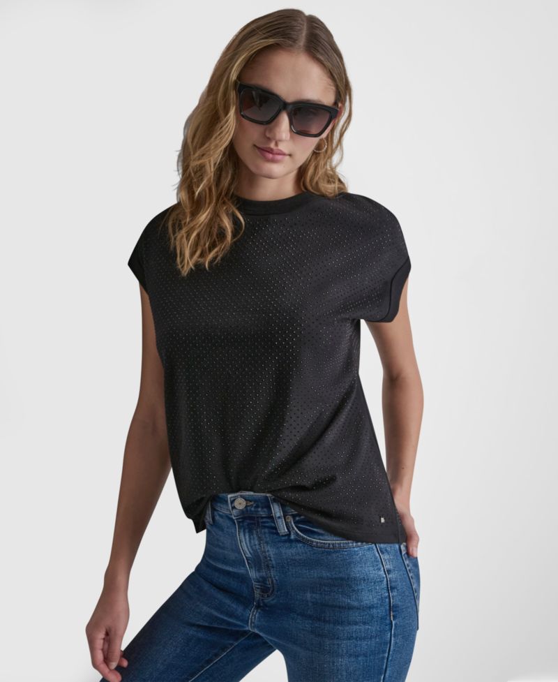 Women's Rhinestone Embellished Extended-Sleeve Crewneck Tank Top