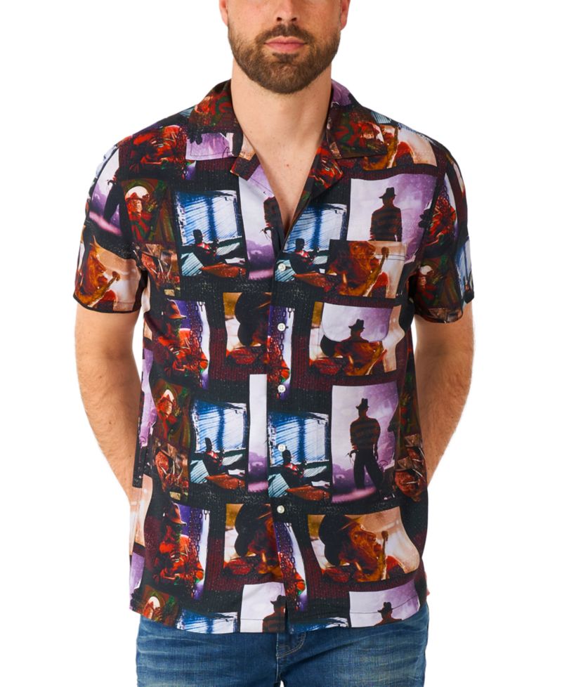 Men's Official A Nightmare On Elm Street Hawaii Shirt - Halloween Themed Party Shirt - Short Sleeve - Black