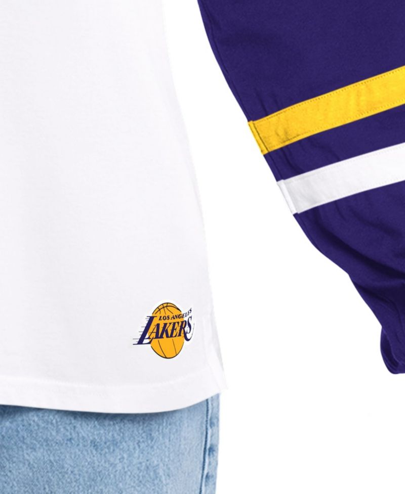 Women's White/Purple Los Angeles Lakers Key Player Oversized Hooded Long Sleeve T-Shirt