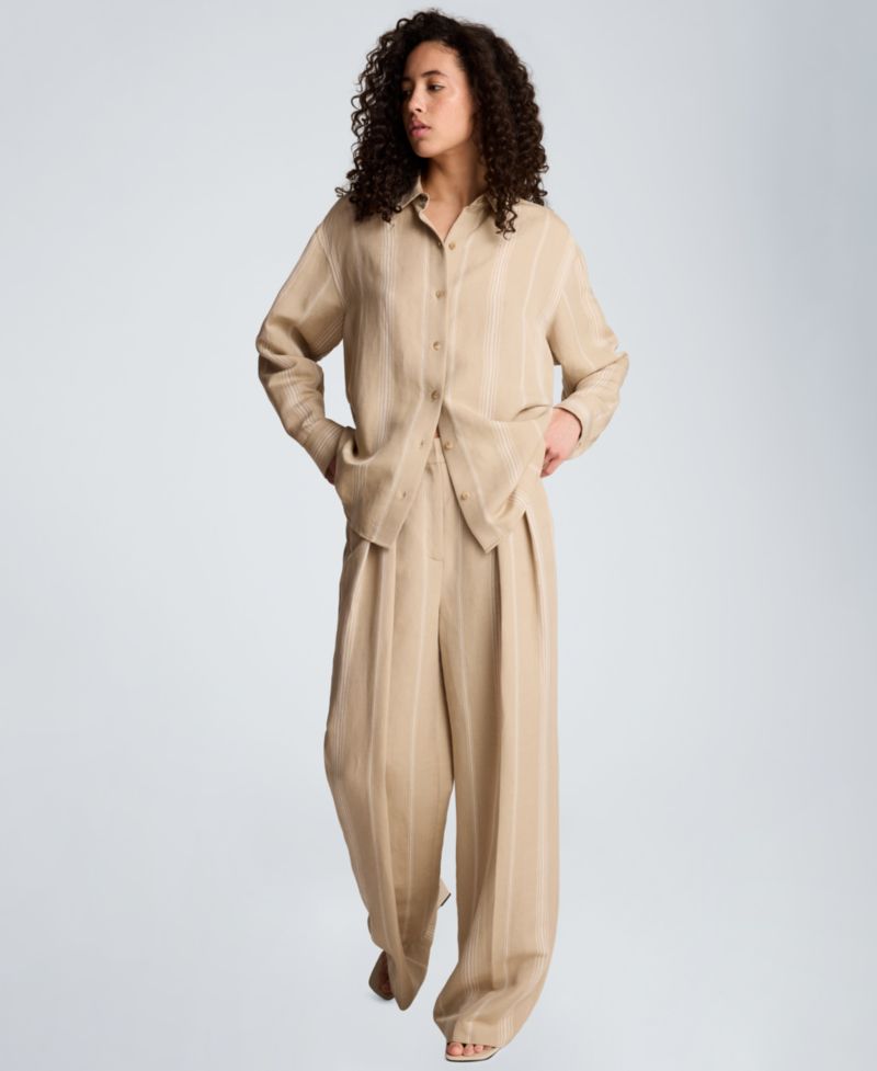 Women's Drop Shoulder Linen Boyfriend Shirt