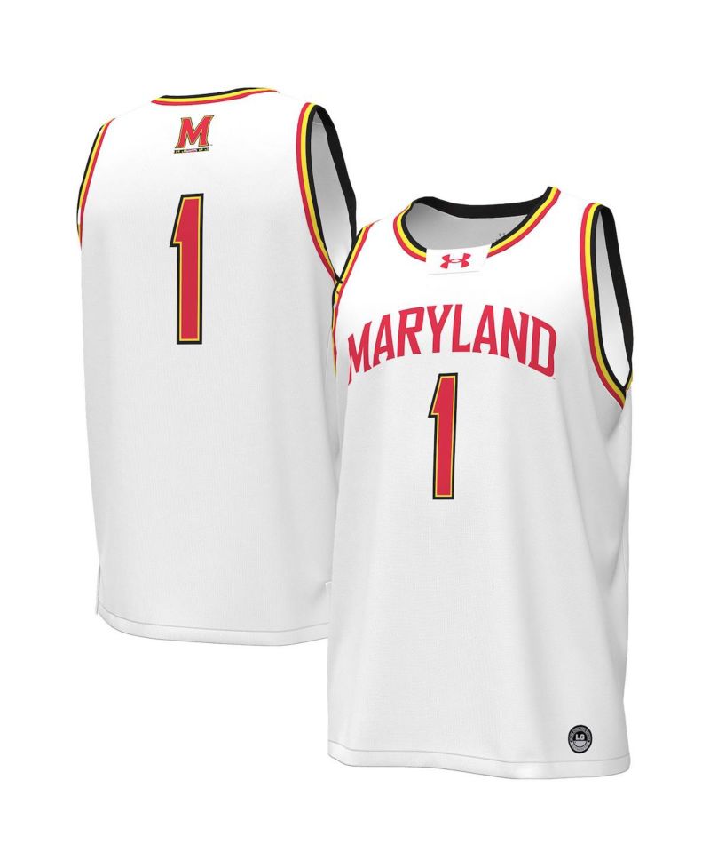 Men's 1 White Maryland Terrapins Replica Basketball Jersey