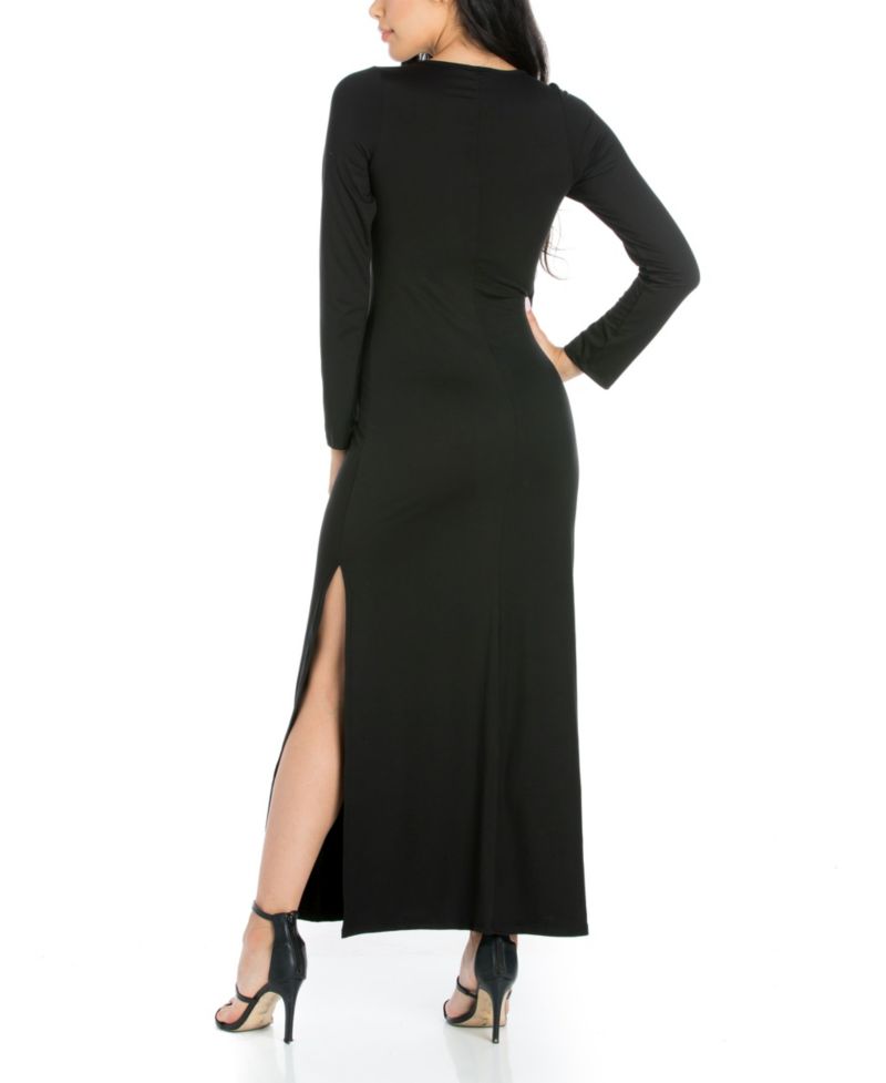 Women's Long Sleeve Side Slit Fitted Maxi Dress