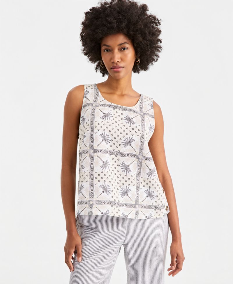 Women's 100% Linen Pleated-Back Sleeveless Top
