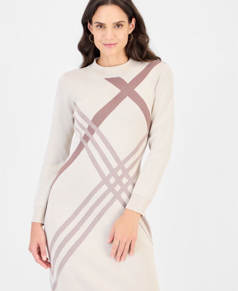 Plus Mock Neck Long-Sleeve Midi Dress
