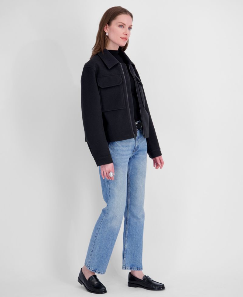 Women's Detachable Faux-Fur Collar Cropped Coat