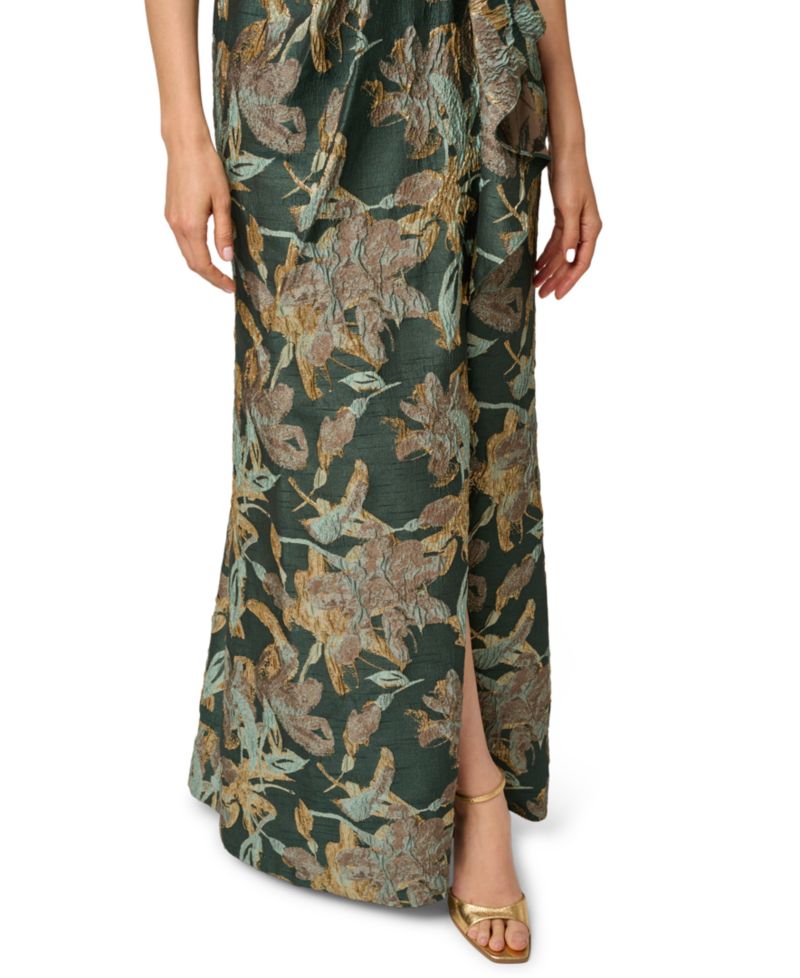 Petite Floral-Jacquard One-Shoulder Gown