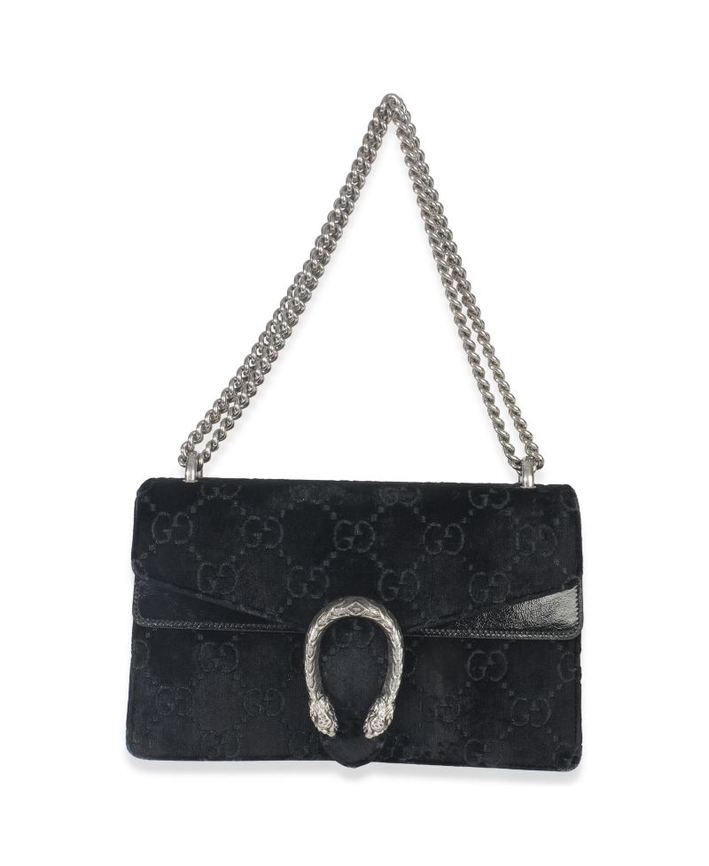 Black GG Embossed Velvet Small Dionysus Chain Bag