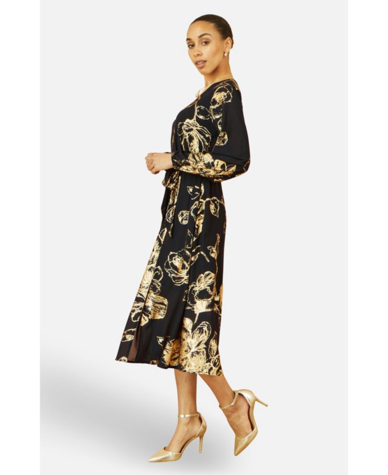Women's Foil Rose Print Midi Dress