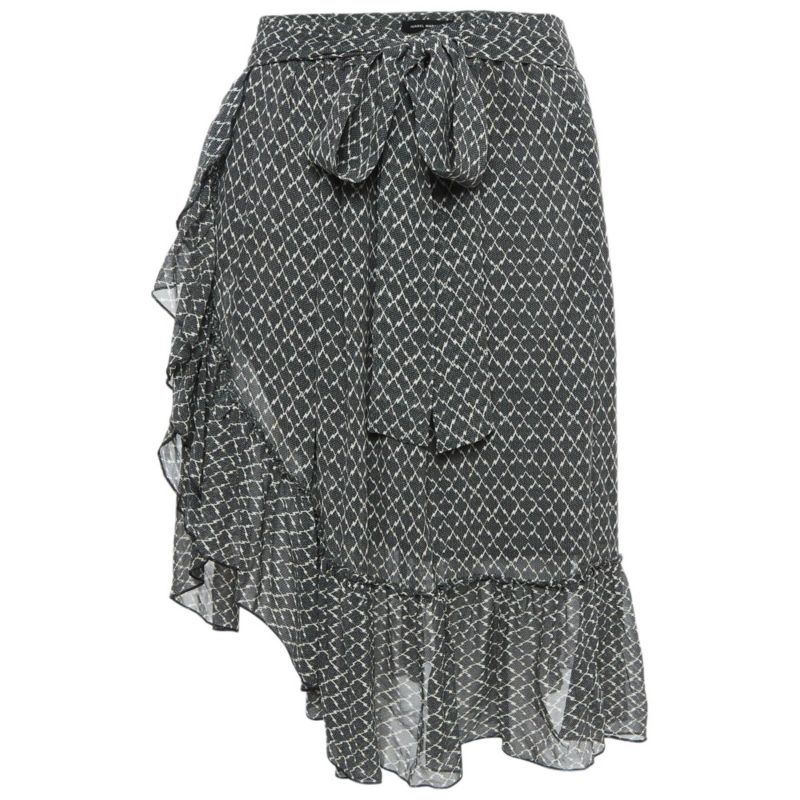 Women's Black/white Printed Silk Ruffled Short Skirt