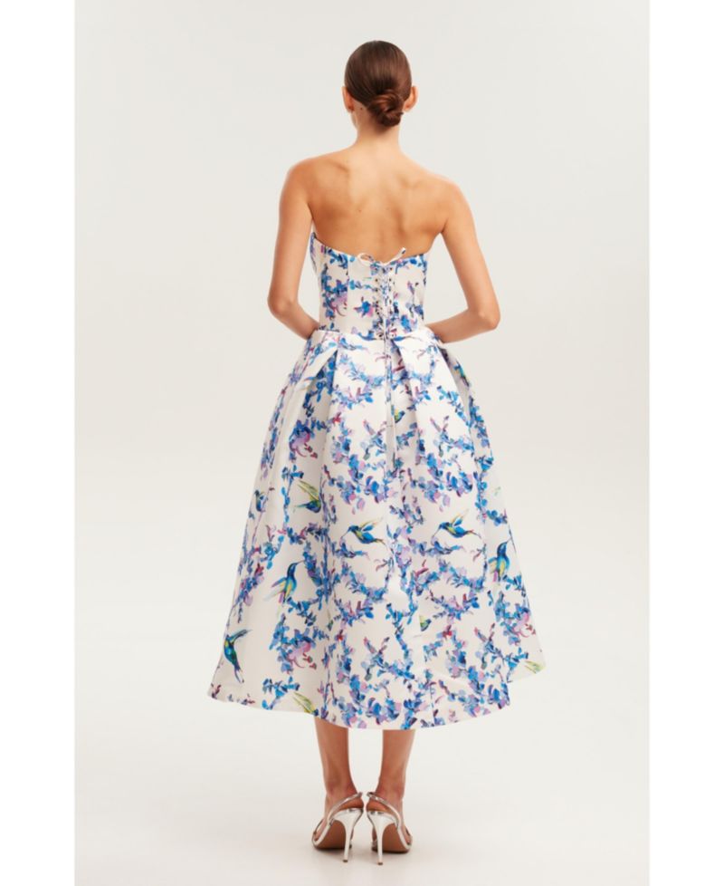 Women's Strapless Midi Dress With A Flower Print