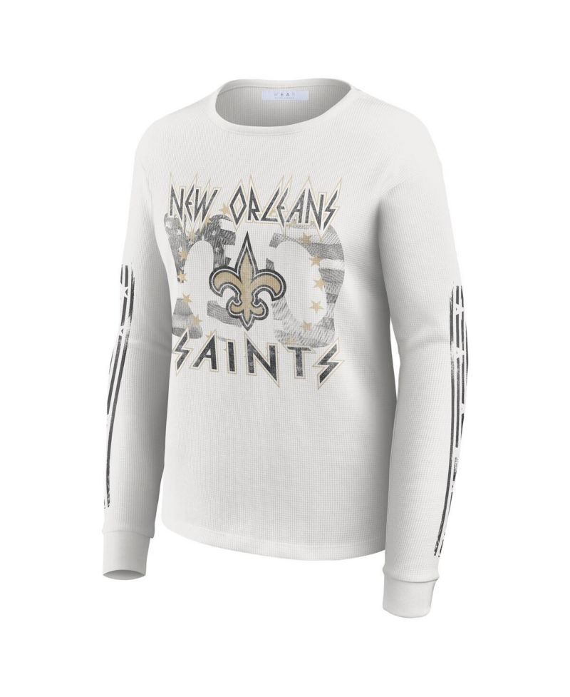 Women's White New Orleans Saints Graphic Waffle Long-Sleeve T-Shirt