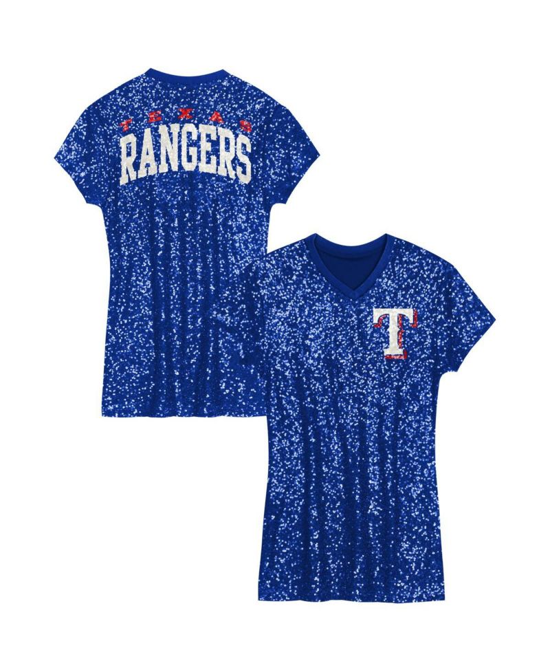 Big Girls Royal Texas Rangers Sequin V-Neck Dress