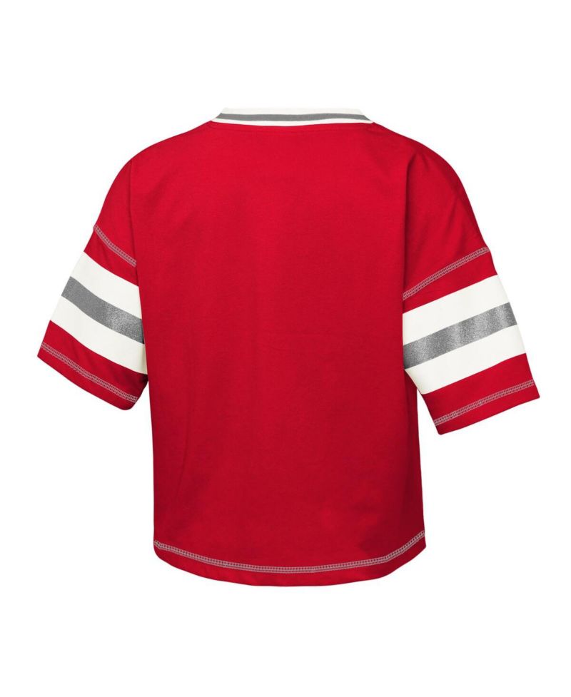 Big Girls Scarlet Ohio State Buckeyes Gridiron Jersey V-Neck T-Shirt
