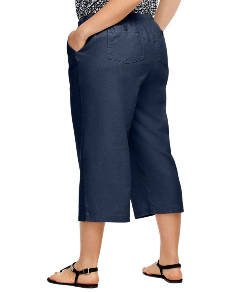 Women's Linen-Blend Drawstring Elastic Waist Relaxed Fit Capris