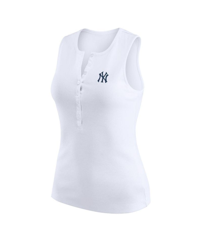 Women's White New York Yankees Rib-Knit Henley Tank Top