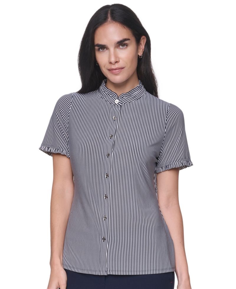 Women's Short-Sleeve Striped Ruffle Blouse
