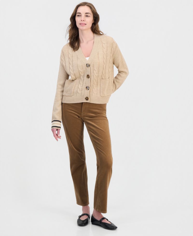 Women's Cable-Front V-Neck Cardigan
