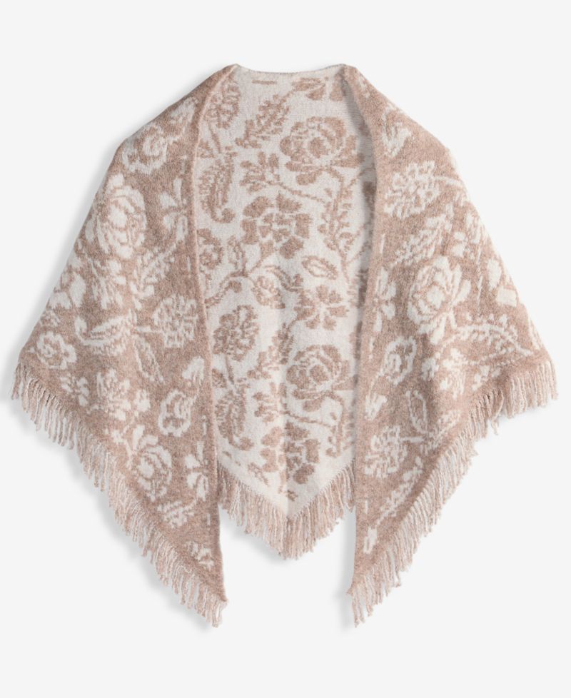 Women's Two-Tone Folk Floral Jacquard Triangle Knit Scarf
