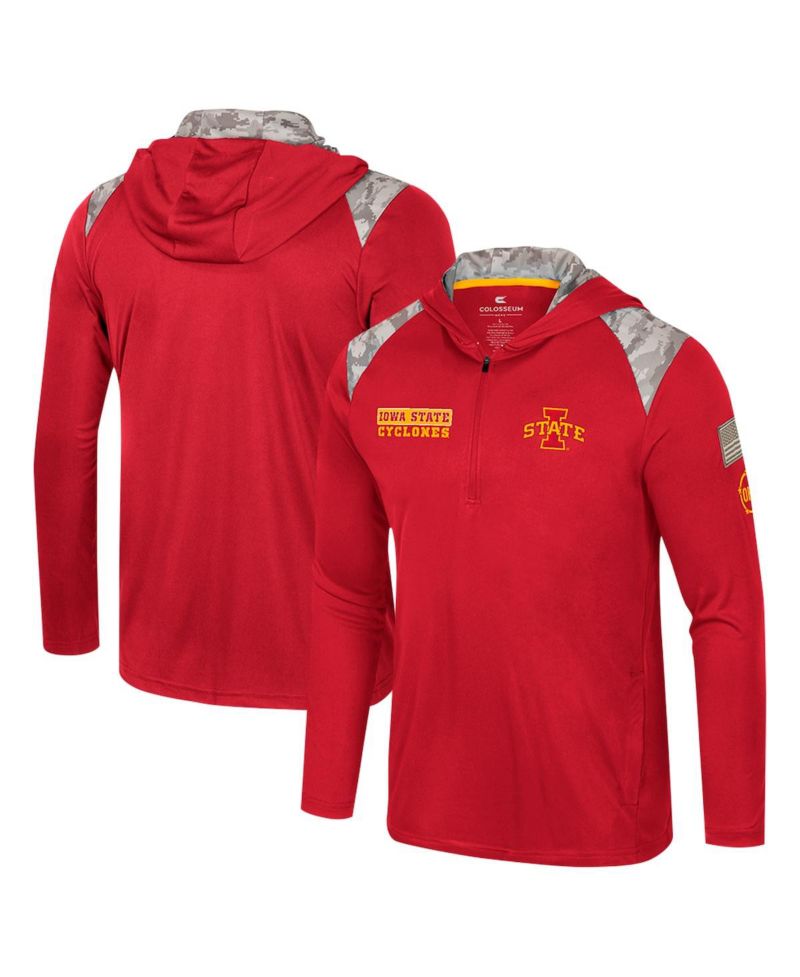 Men's Cardinal Iowa State Cyclones OHT Military Appreciation Quarter-Zip Hoodie Jacket