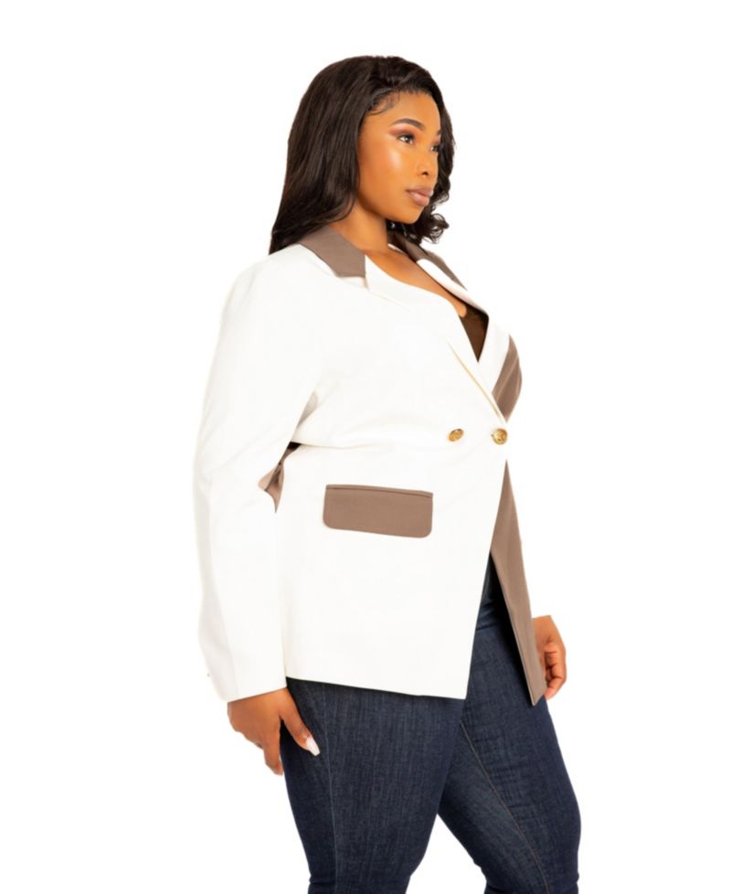 Plus Size Contrast Double Breasted Blazer