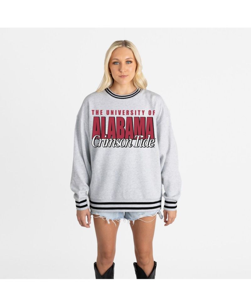 Women's Gray Alabama Crimson Tide Oversized Showdown Ringer Stripe Sweatshirt