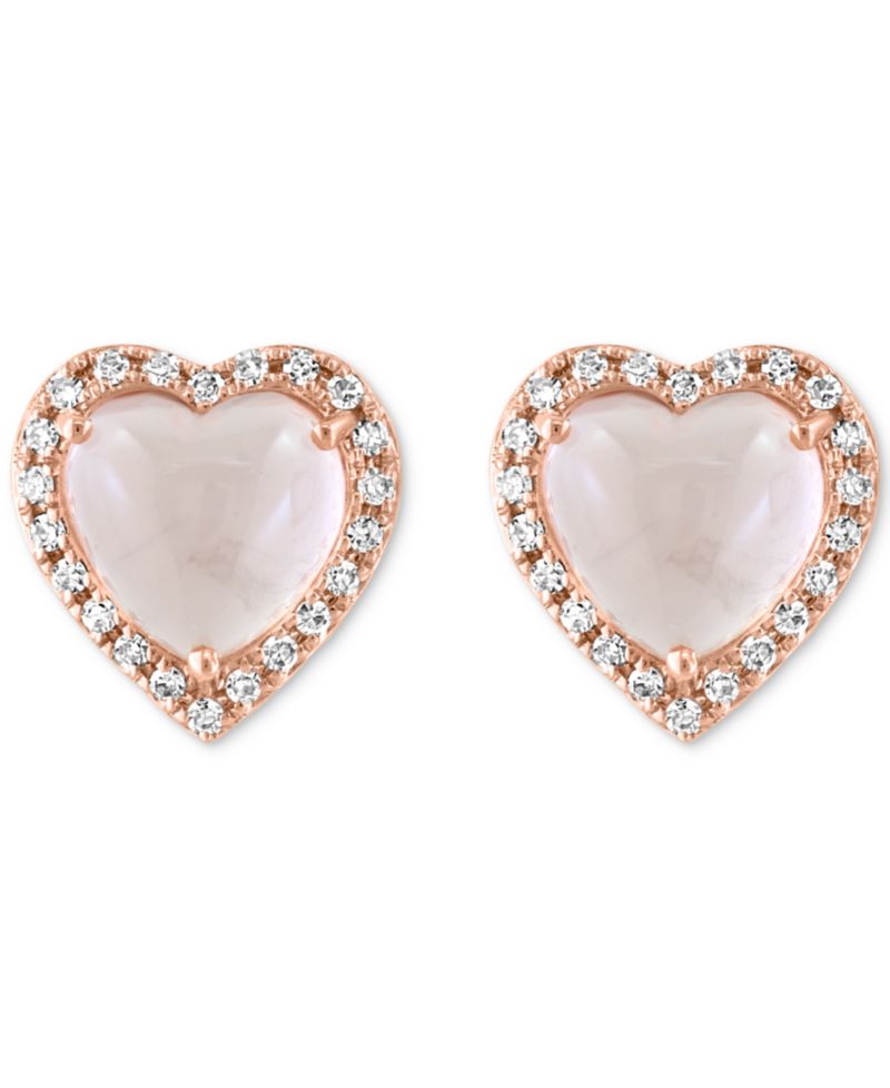 EFFY® Rose Quartz (1-7/8 ct. t.w.) & Diamond (1/8 ct. t.w.) Halo Heart Stud Earrings in 14k Rose Gold