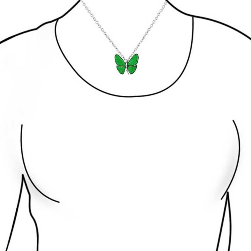 Green Malaysian Jade Quartz Garden Insect Butterfly Necklace Silver Plated