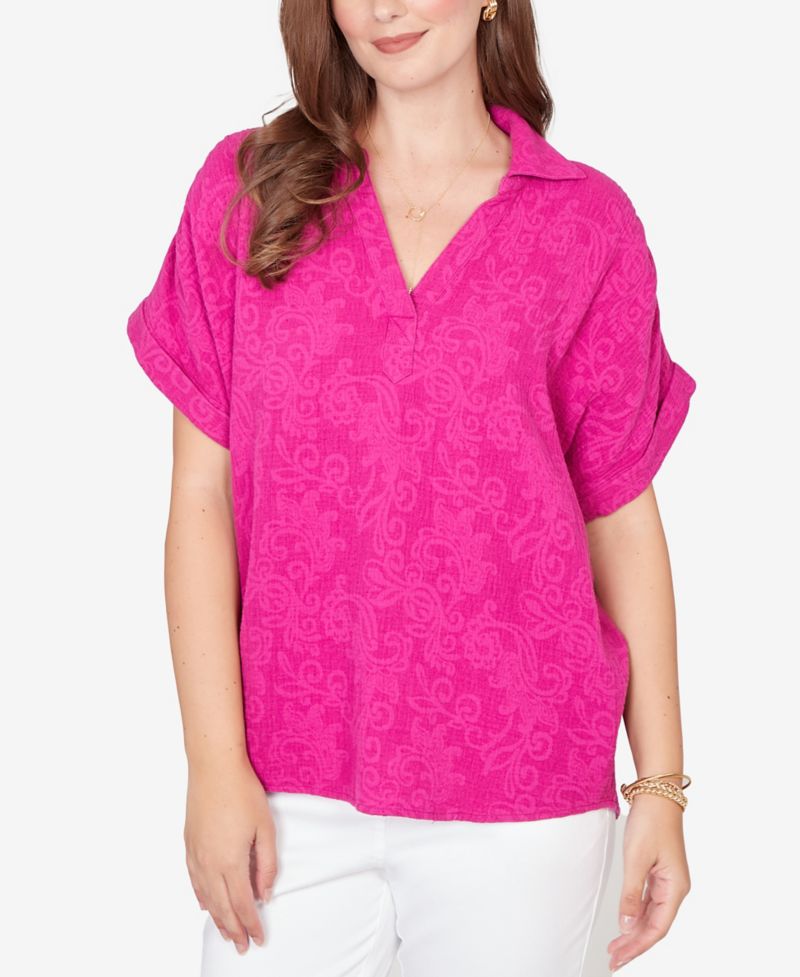 Petite Paisley Embossed Gauze Camp Shirt
