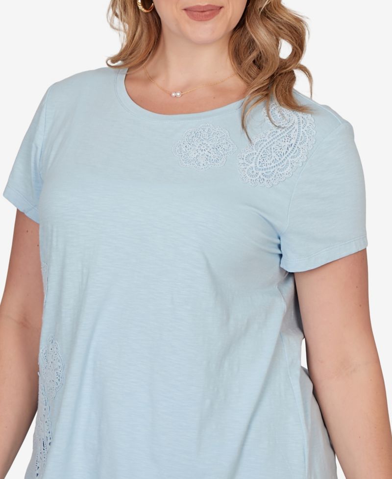 Plus Size Paisley Lace Solid Knit T-Shirt