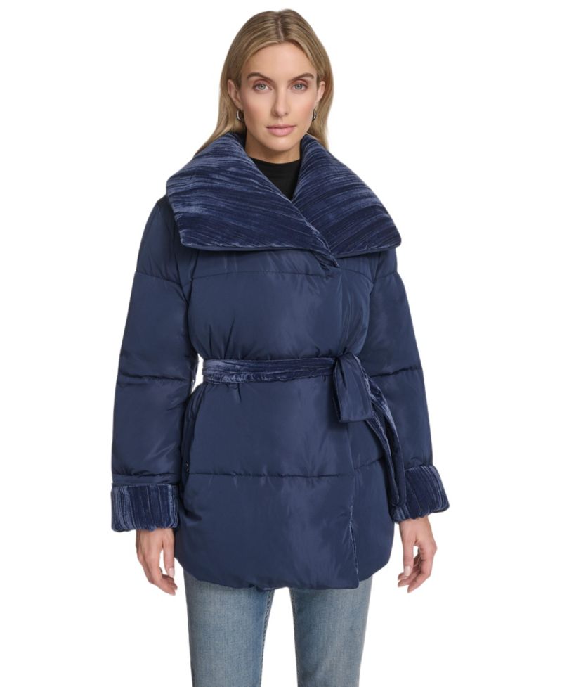 Women's Emerson Mixed Media Belted Wrap Coat