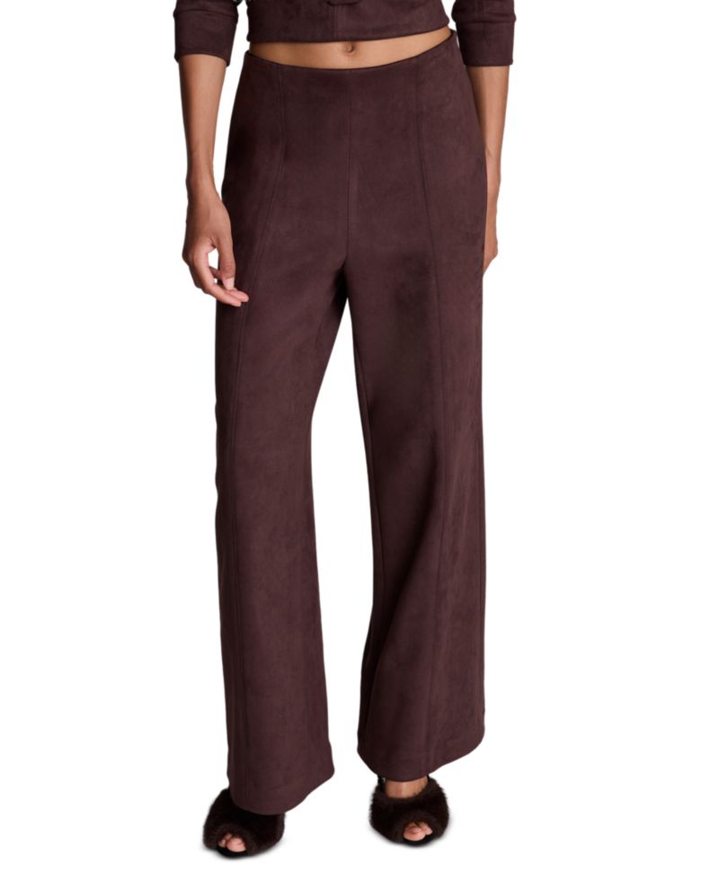 Women's Faux Suede High Rise Pull on Hollywood Waist Wide Leg Pant