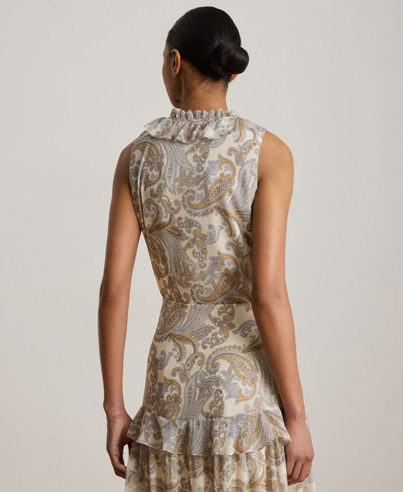 Petite Paisley Ruffle-Trim Sleeveless Blouse