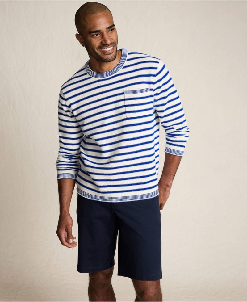 Men's Long Sleeve Textured Cotton Crewneck Sweater