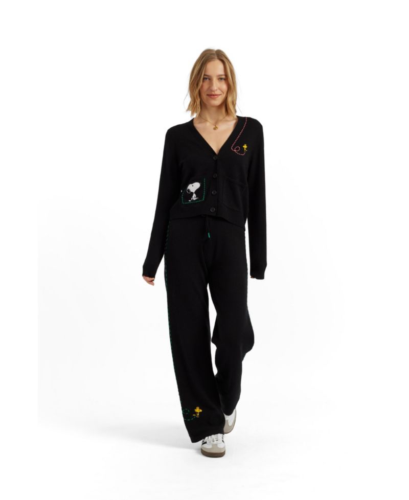Women's Wool-Cashmere Peanuts Stripe Wide Leg Track Pants