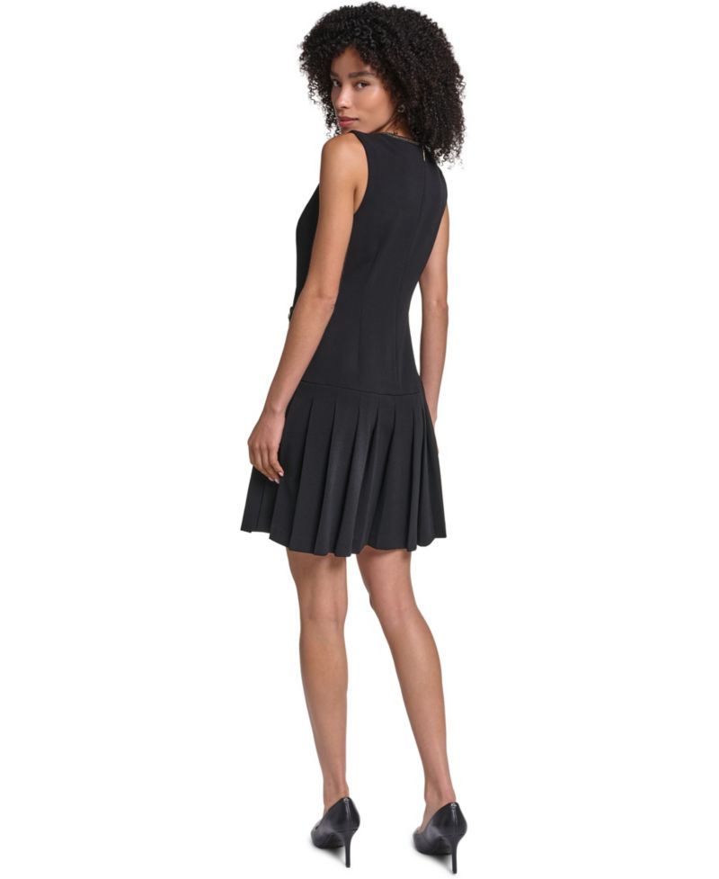 Women's Scuba Crepe Pleated Skirt A-Line Dress