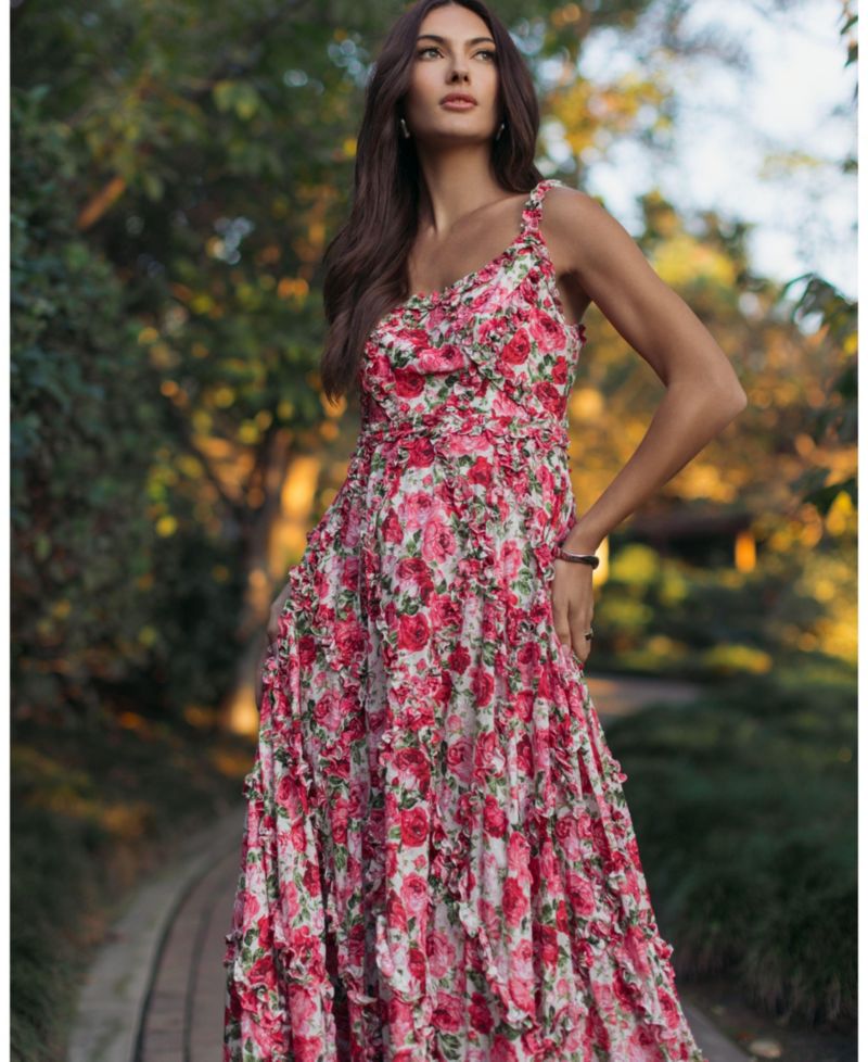 Women's Floral Cotton Ruffle Square Neck Ankle Dress
