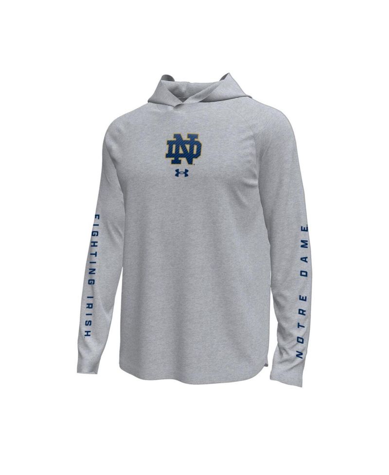 Men's Gray Notre Dame Fighting Irish Tech Stretch Long-Sleeve Hooded T-Shirt