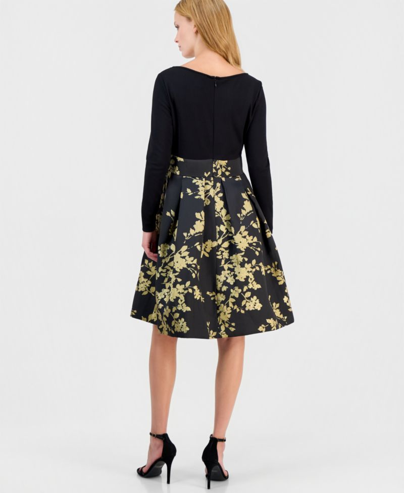 Petite Serentiy Boat Neck Long Sleeve Fit & Flare Dress