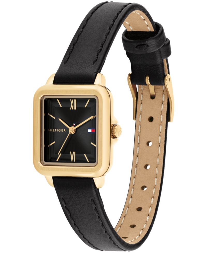 Women's Quartz Black Leather Strap Watch, 22.5mm
