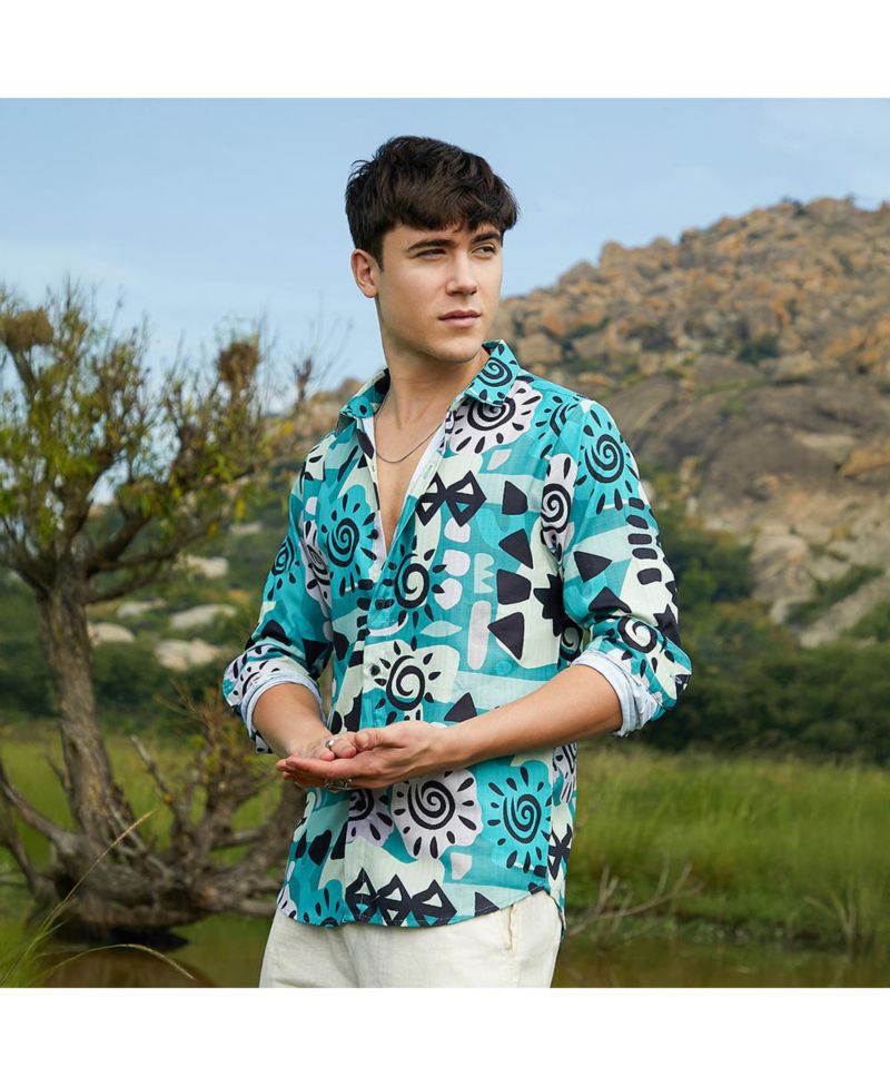 Men's Sea Green Abstract Imprint Shirt