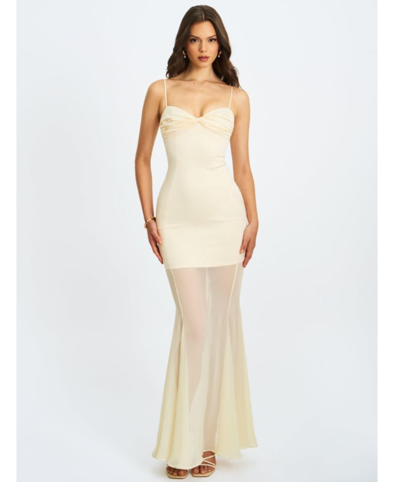 Women's Zayne Butter Yellow Ruch Breast Chiffon Mermaid Maxi Dress