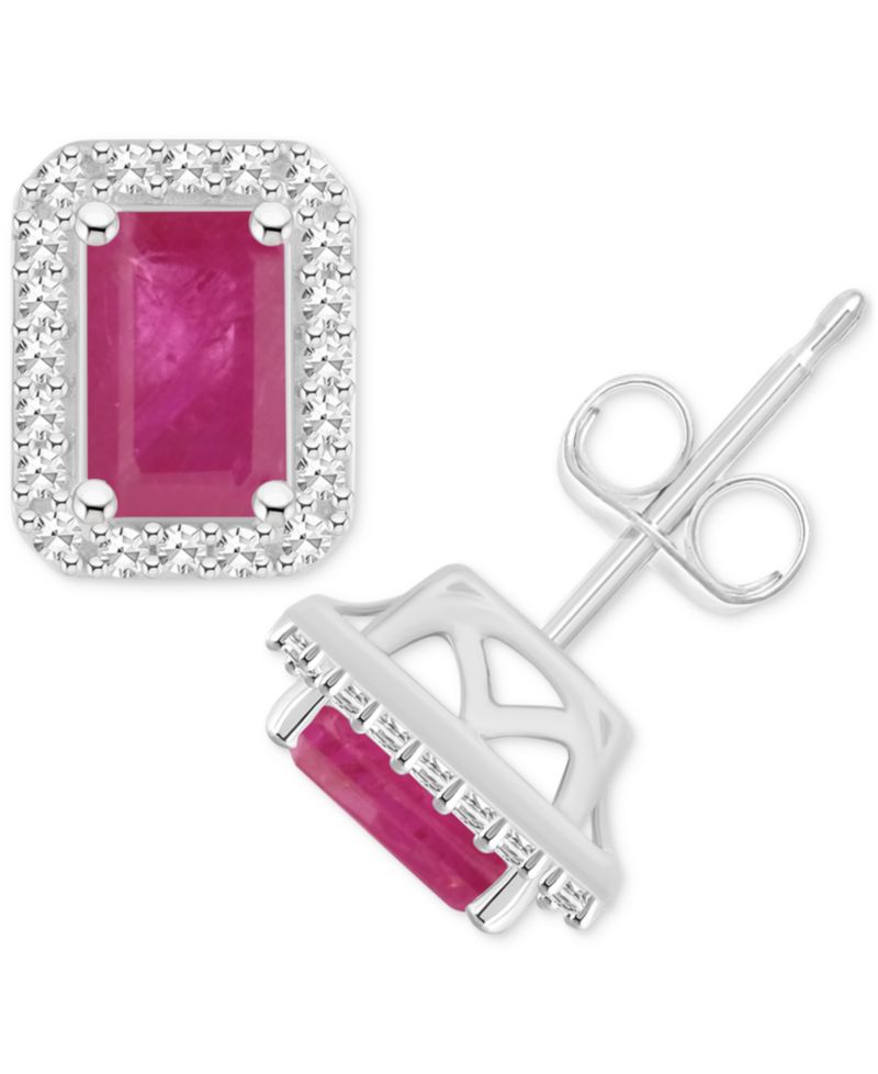 Sapphire (1-2/5 ct. t.w) & Diamond (1/5 ct. t.w.) Stud Earrings in Sterling Silver (Also in Ruby & Emerald)
